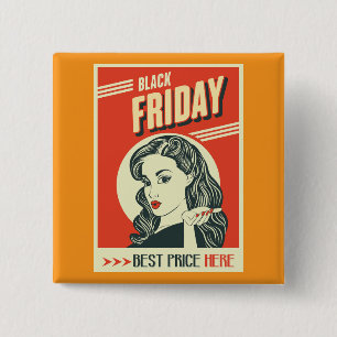 Macaron Carré 5 Cm Fille Pin-Up Pop Art Black Friday Rétro