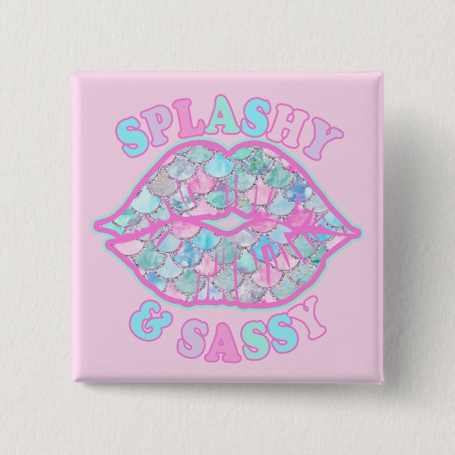 Macaron Carré 5 Cm Fille Splashy & Sassy Rose Turquoise Mermaid Kiss (Devant)