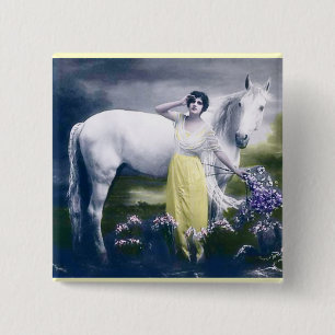 Macaron Carré 5 Cm fille victorienne avec cheval blanc