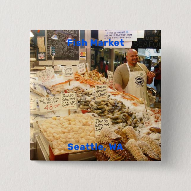 Macaron Carré 5 Cm Fish Market, Seattle, Washington (Devant)