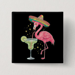 Macaron Carré 5 Cm Flamant qui boit une Margarita Poncho Mexicain Drô