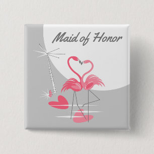 Macaron Carré 5 Cm Flamant rose Amour Grande Lune Maid of Honor bouto