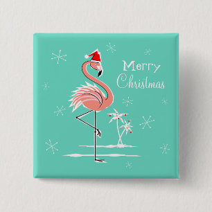 Macaron Carré 5 Cm Flamant rose de Noël Joyeux bouton de Noël carré