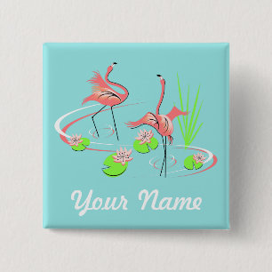 Macaron Carré 5 Cm Flamant rose Fandango Duo 2 Nom bouton carré