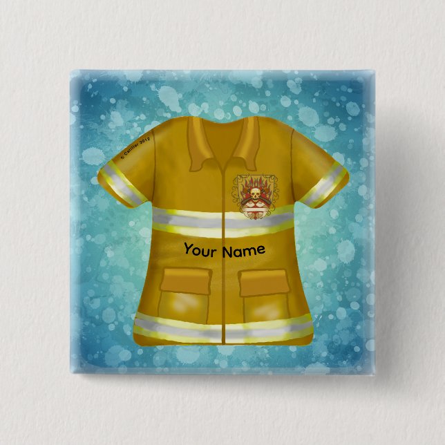 Macaron Carré 5 Cm Flames Shield Firefighter (Devant)