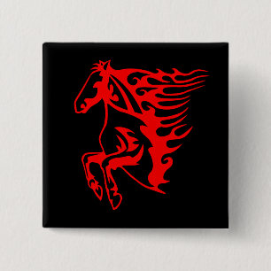 Macaron Carré 5 Cm Flamme feu rouge Bronco Mustang Cheval sauvage