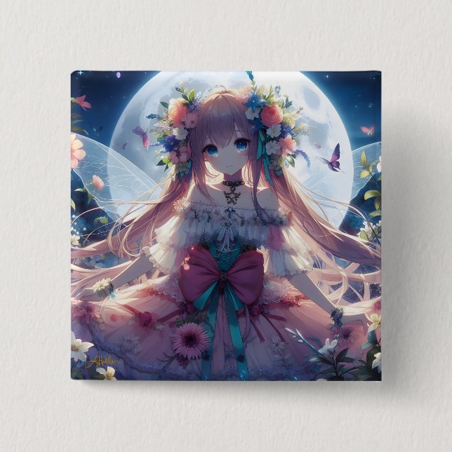 Macaron Carré 5 Cm Fleur de lune d'Anime (Devant)
