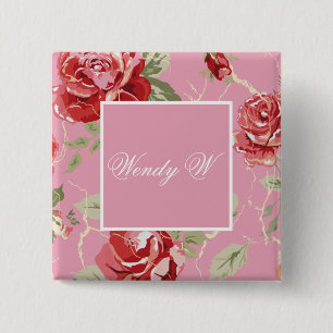 Macaron Carré 5 Cm Fleur de rose rouge cerise