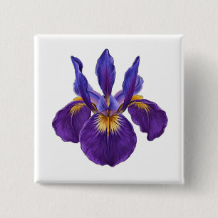 Macaron Carré 5 Cm Fleur d'Iris Pourpre Art Botanique Aquarelle Flora