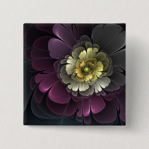 Macaron Carré 5 Cm Fleur fractale grise de pourpre moderne abstraite