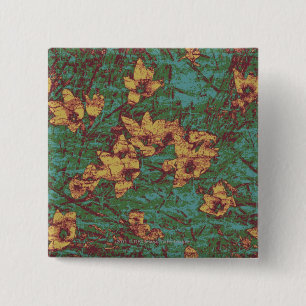 Macaron Carré 5 Cm Fleur jaune contre le motif 2 de camouflage de