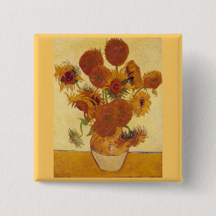 Macaron Carré 5 Cm Fleurs de soleil dans un vase (F454) Van Gogh Art