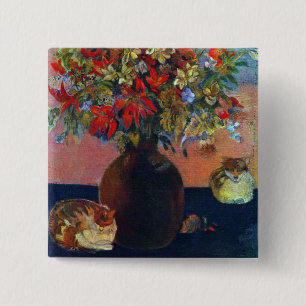Macaron Carré 5 Cm Fleurs et Chats de Paul Gauguin, Beaux-Arts Ancien