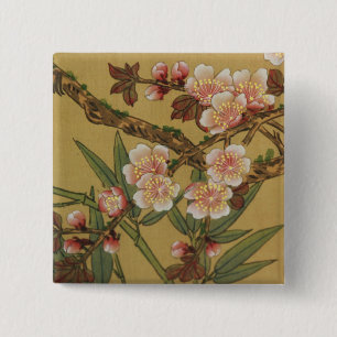 Macaron Carré 5 Cm Fleurs Japonaises Asiatiques Fleur de Cerisier Vin