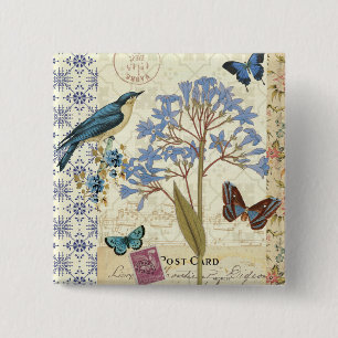 Macaron Carré 5 Cm Fleurs, papillons, et collage d'oiseau