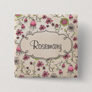 Macaron Carré 5 Cm Fleurs roses aimables avec le cadre pour le nom