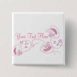 Macaron Carré 5 Cm Fleurs Roses Sur Blanc