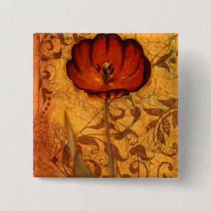 Macaron Carré 5 Cm Fleurs rouges I