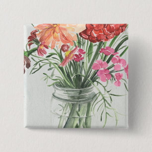 Macaron Carré 5 Cm Fleurs sauvages d'été - roses et rouges