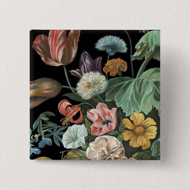 Macaron Carré 5 Cm Floral baroque - Bouquet de fleurs (Devant)