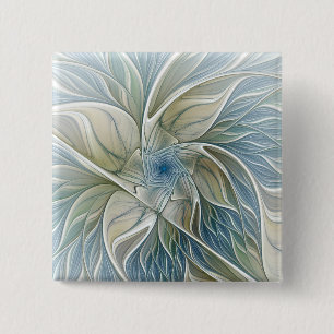 Macaron Carré 5 Cm Floral Dream Motif Abstrait Blue Khaki Fractal