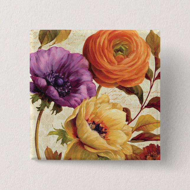 Macaron Carré 5 Cm Floral en pleine floraison (Devant)