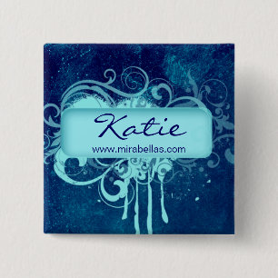 Macaron Carré 5 Cm Floral grunge bleu d'étiquette de salon de broche