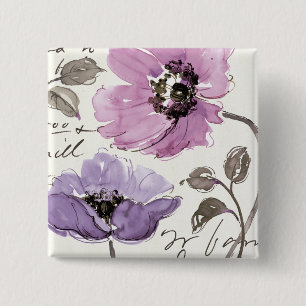 Macaron Carré 5 Cm Floral Valse Plum Aquarelle Fleurs