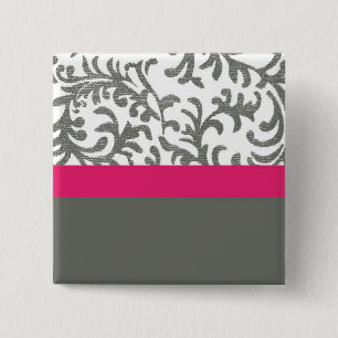 Macaron Carré 5 Cm Flore rose et gris chaud