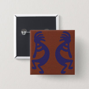Macaron Carré 5 Cm Flûte Jouer Kokopelli Figure - Bleu sur rouille Ro