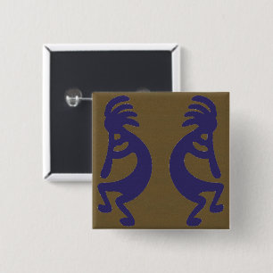Macaron Carré 5 Cm Flûte Jouer Kokopelli Figure - Bleu sur Vert