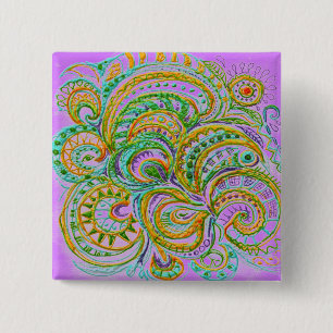 Macaron Carré 5 Cm Folk Art Fantasy Pattern