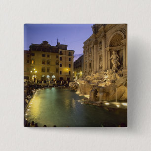 Macaron Carré 5 Cm Fontaine de Trevi la nuit, Rome, Latium, Italie