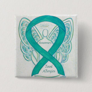 Macaron Carré 5 Cm Food Allergies Awareness Angel Green Ribbon Pin