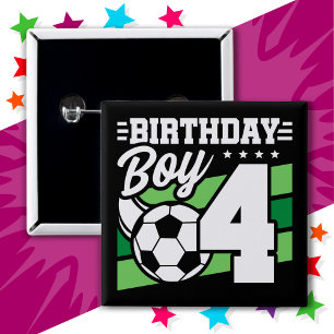 Macaron Carré 5 Cm Football de 4 ans Fête de Football de 4e anniversa