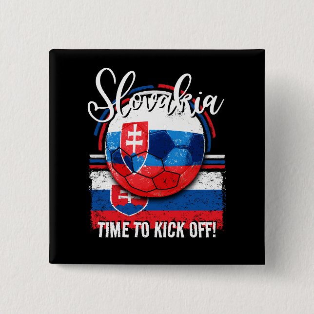 Macaron Carré 5 Cm Football Slovaquie Drapeau, balle de football Vint (Devant)