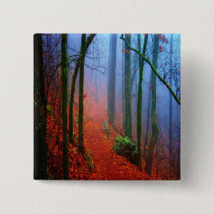 Macaron Carré 5 Cm Forêt peinte Automne Brouillard bleu
