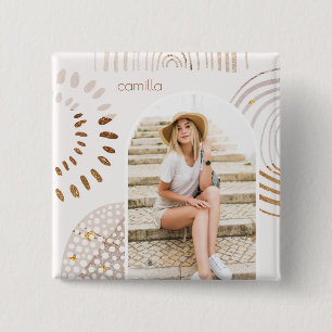 Macaron Carré 5 Cm Formes Boho avec nom et arc photo