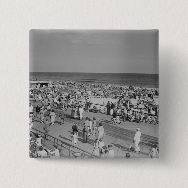 Macaron Carré 5 Cm Foule sur la plage (Devant)