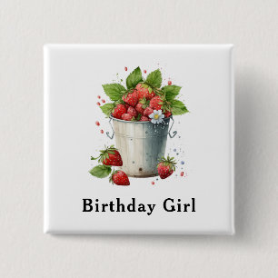 Macaron Carré 5 Cm Fraises fraîches dans un seau Fille d'anniversaire