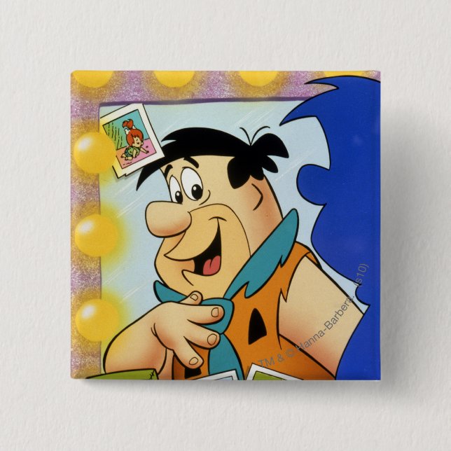 Macaron Carré 5 Cm Fred Flintstone Regardez En Miroir (Devant)