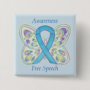 Macaron Carré 5 Cm Free Speech Blue Butterfly Awareness Ribbon Pin