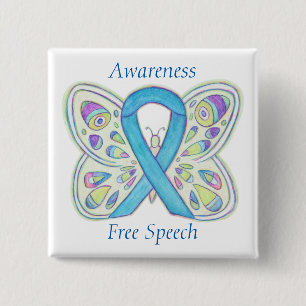 Macaron Carré 5 Cm Free Speech Blue Butterfly Awareness Ribbon Pin