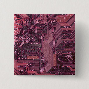 Macaron Carré 5 Cm Fuchsia Cyber Circuit Board Tech Art Electronique