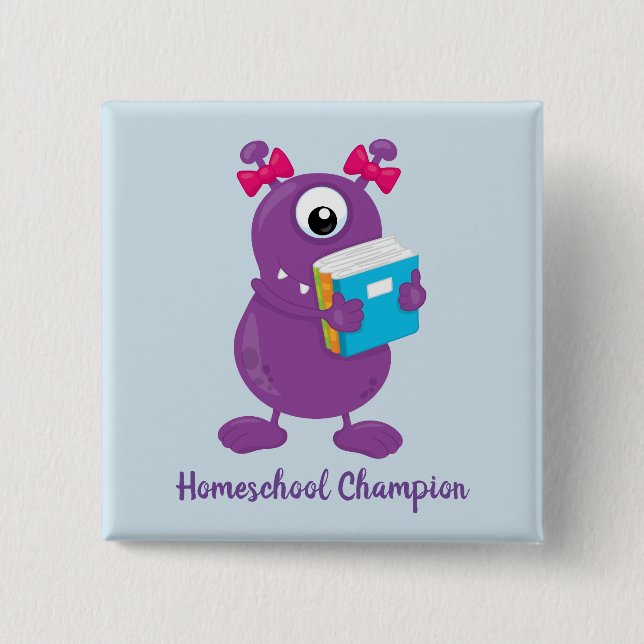 Macaron Carré 5 Cm Fun Purple Monster Homeschool Champion (Devant)