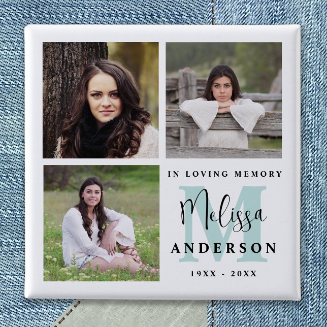 Macaron Carré 5 Cm Funérailles Dans Mémoire Amoureuse Monogramme Phot (Créateur téléchargé)