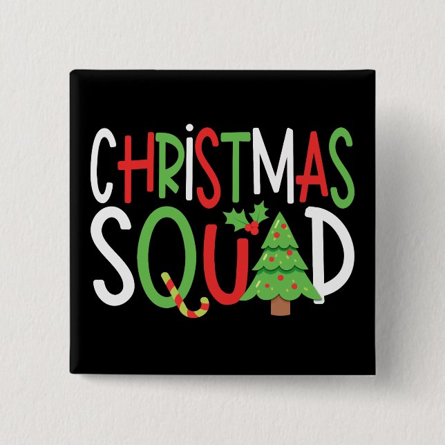 Macaron Carré 5 Cm Funny Christmas Squad Famille Vacances (Devant)