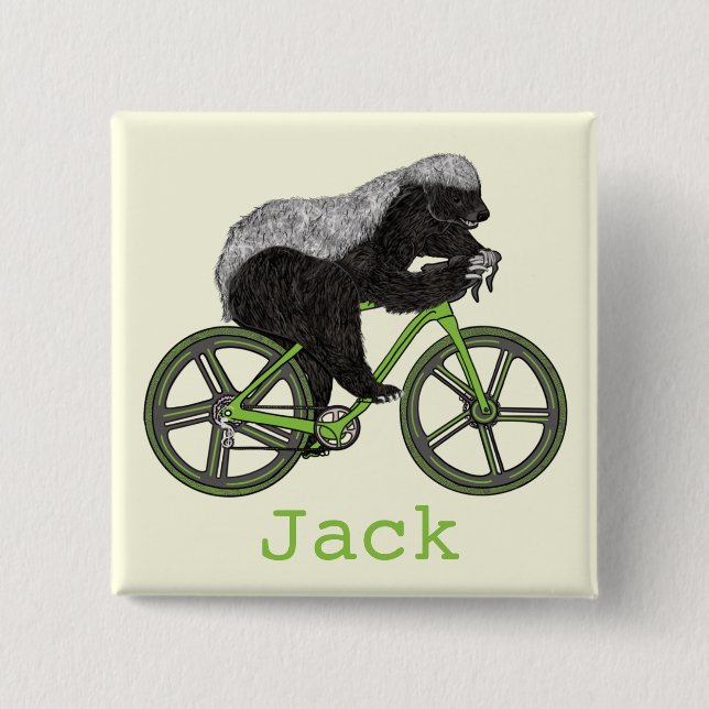Macaron Carré 5 Cm Funny Honey Badger Cycling Badass Bicycle Ajouter  (Devant)