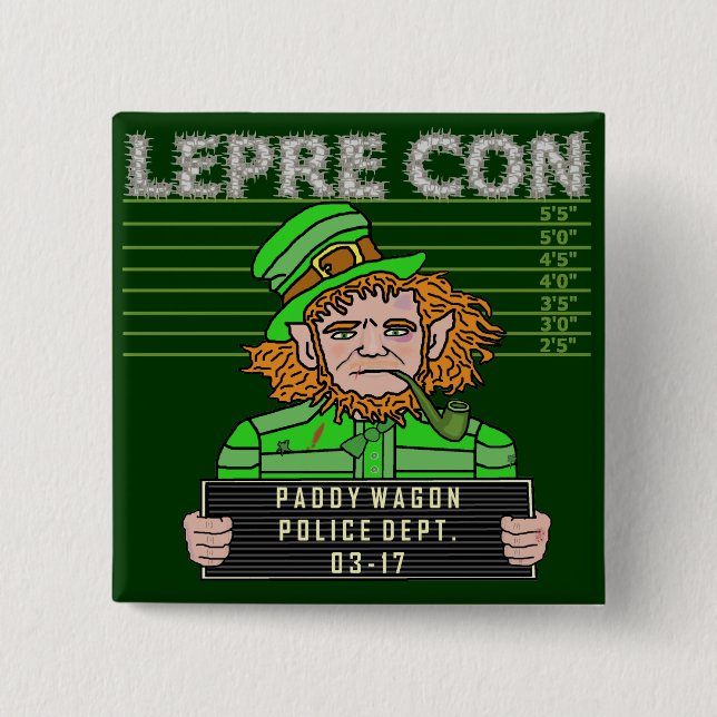 Macaron Carré 5 Cm Funny Leprechaun Leprecon Mugshot (Devant)