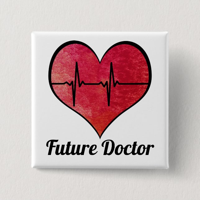 Macaron Carré 5 Cm Futur docteur - coeur rouge de l'aquarelle ECG (Devant)
